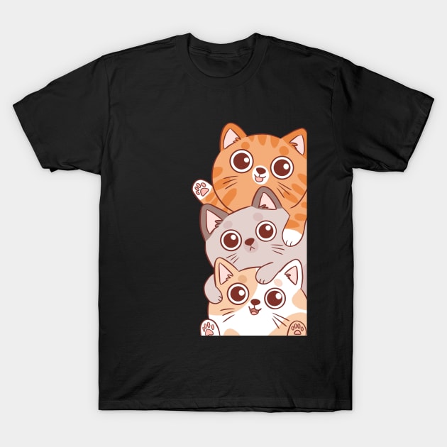 Cute cat pile peeking T-Shirt by YaraGold